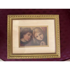 Two Prayerful Angels Print By Lippi Gold Framed Art 11.5" x 9.5"